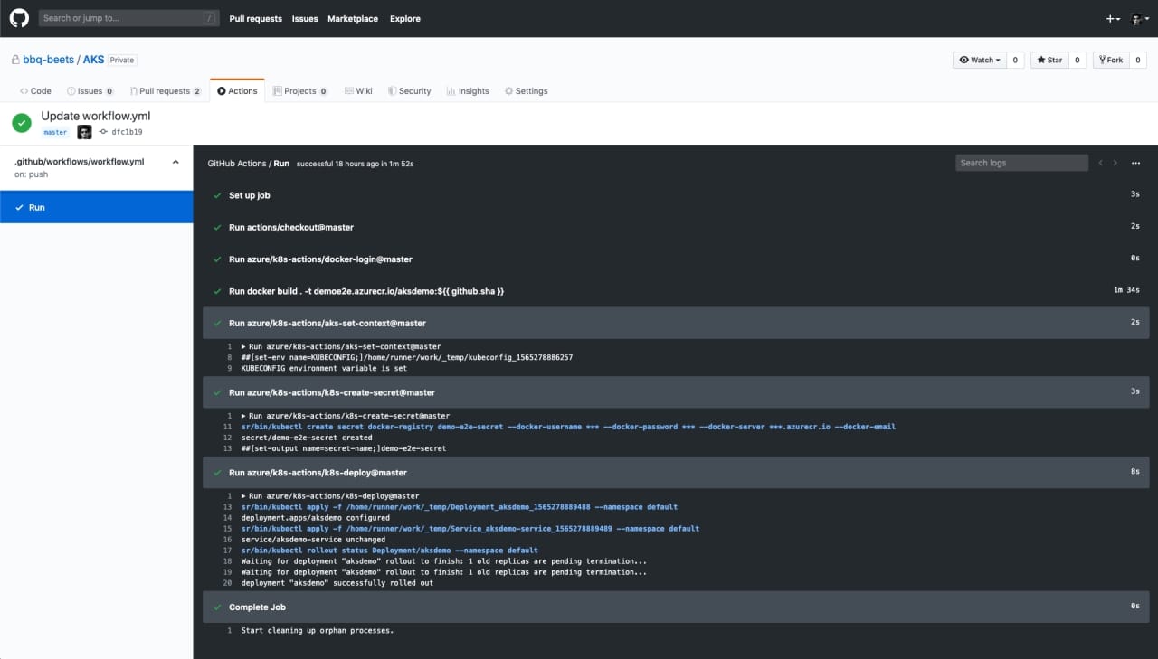 Запуск GitHub Actions для Azure в тестовом режиме