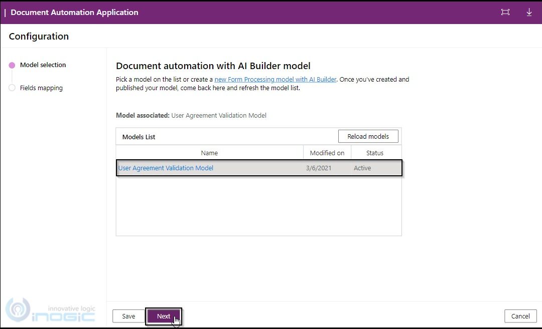 Использование модели обработки форм AI Builder в приложении Microsoft Document Automation